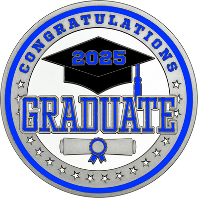 Royal Blue "Congratulations Graduate" with Royal Blue 2025, Rim, Tassel & Ribbon
